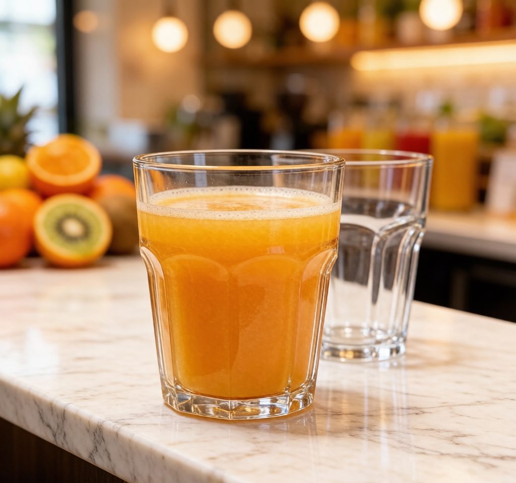 BY-9201 octagon PC tumbler with orange juice at juice bar