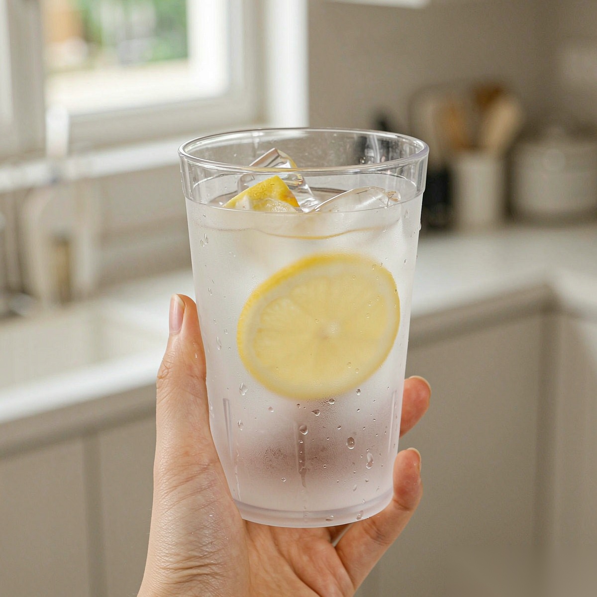 polycarbonate PC frosted glass handheld iced drink scene