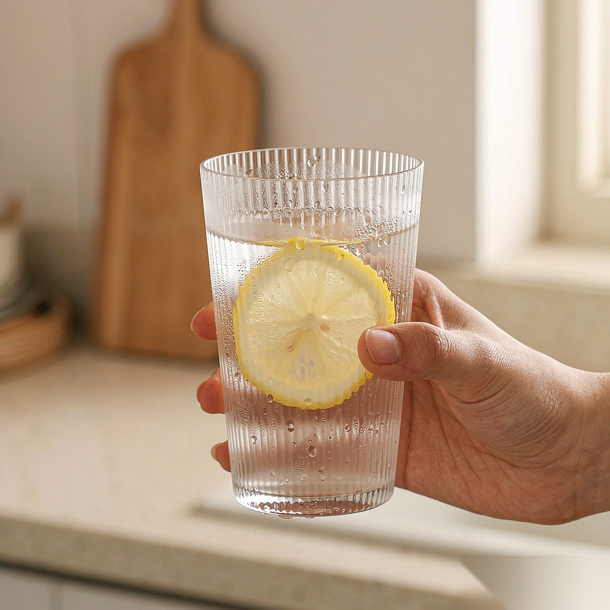 polycarbonate PC striped glass handheld iced drink scene