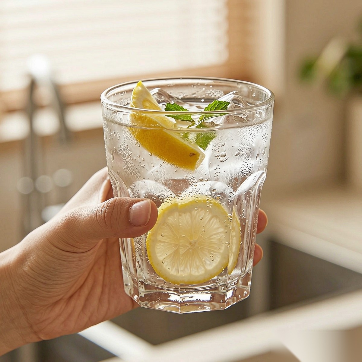 polycarbonate PC octagonal glass handheld iced drink scene