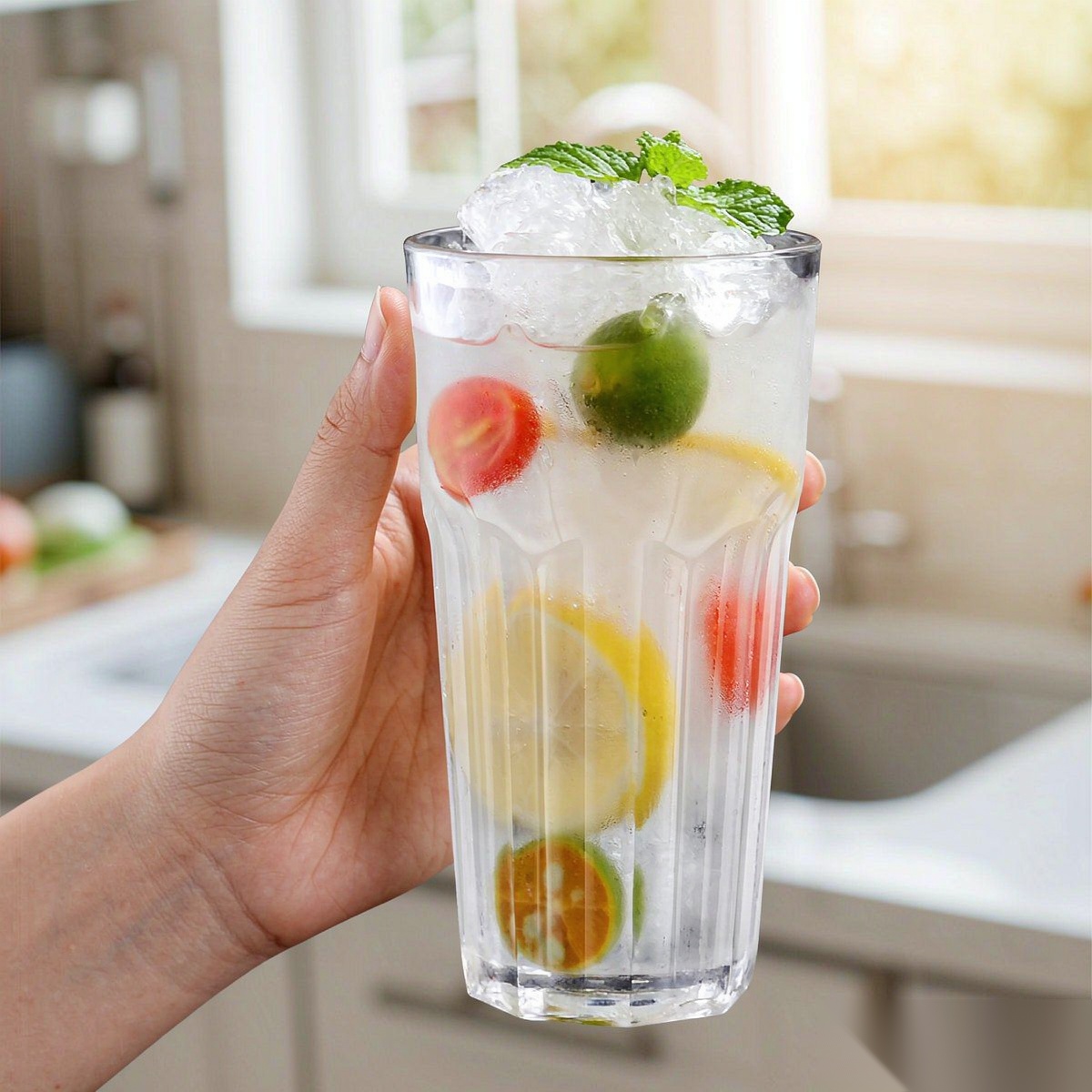polycarbonate PC octagonal glass  handheld iced drink scene