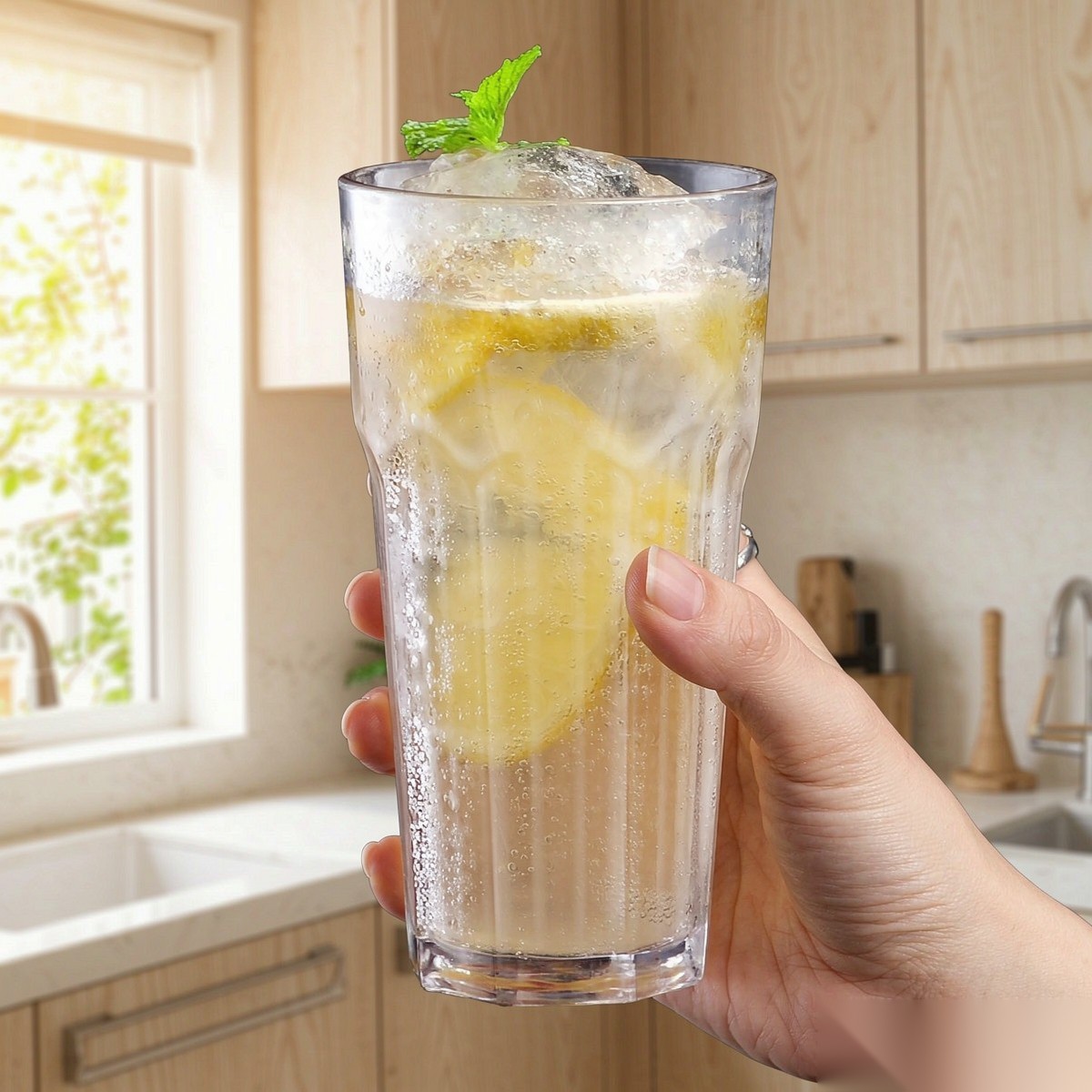 polycarbonate PC octagonal glass handheld iced drink scene