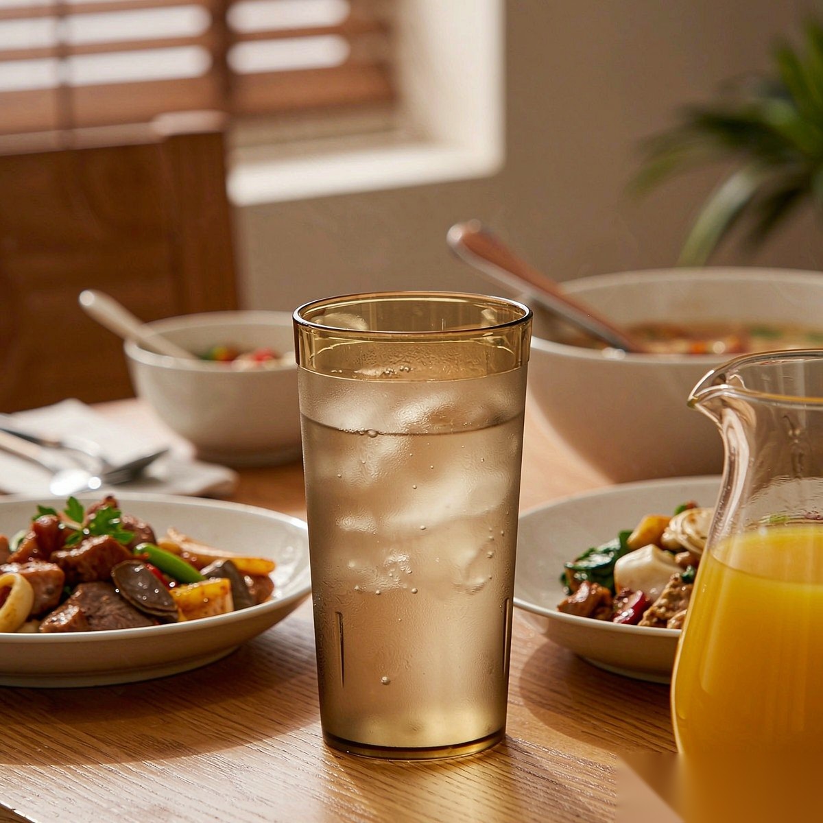 polycarbonate PC frosted glass dining table dinner scene