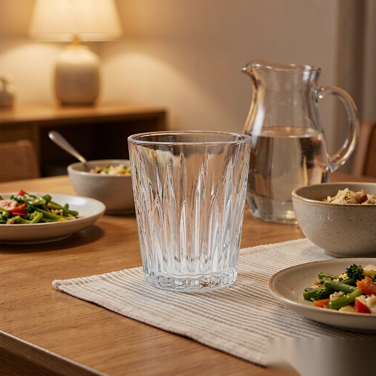 polycarbonate PC diamond glass  dining table dinner scene