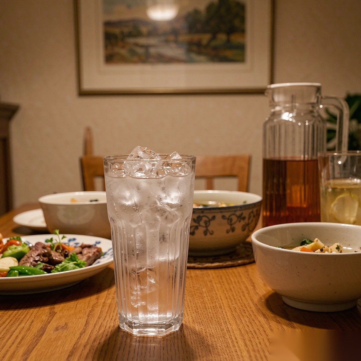 polycarbonate PC octagonal glass  dining table dinner scene