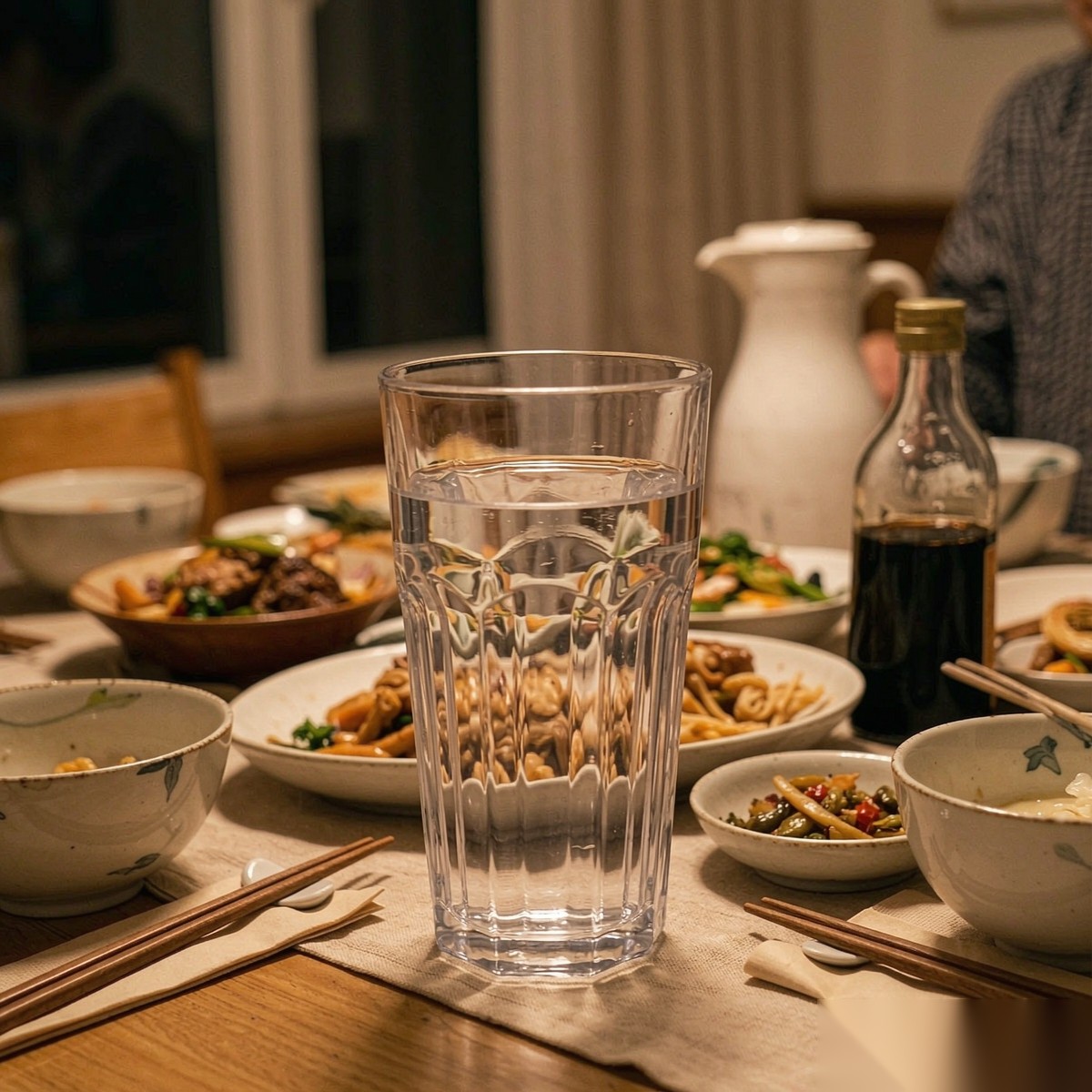 polycarbonate PC octagonal glass dining table dinner scene