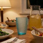 detail 02 by 9309a elsjoy acrylic dot textured tumbler cup 350ml blue std dining table dinner scene