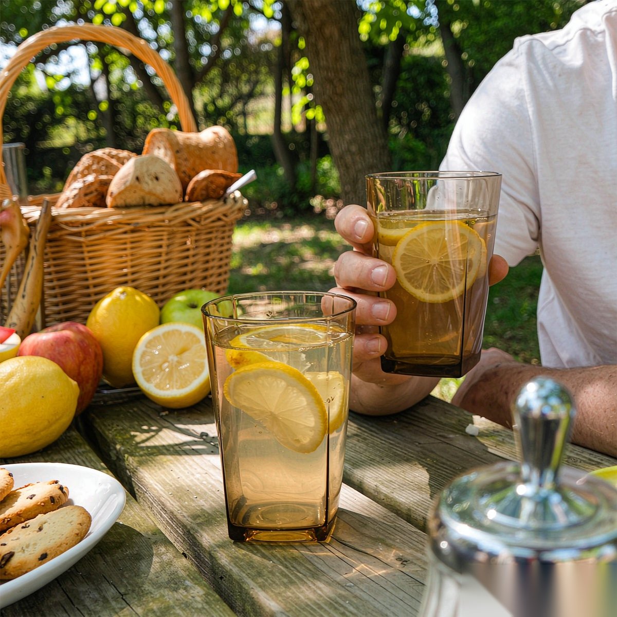 polycarbonate PC mouthwash cup outdoor picnic scene