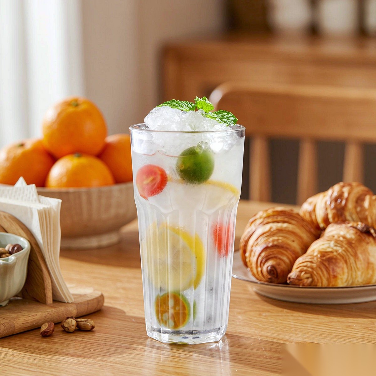 polycarbonate PC octagonal glass  breakfast juice scene