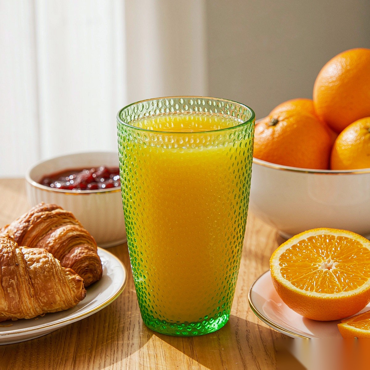 polycarbonate PC polka dot glass breakfast juice scene