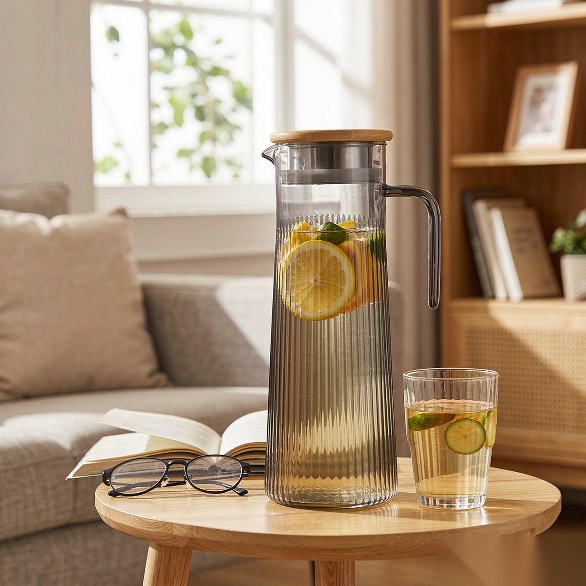 detail 05 by 9160c elsjoy acrylic water pitcher 1500ml gray wood living room afternoon tea scene