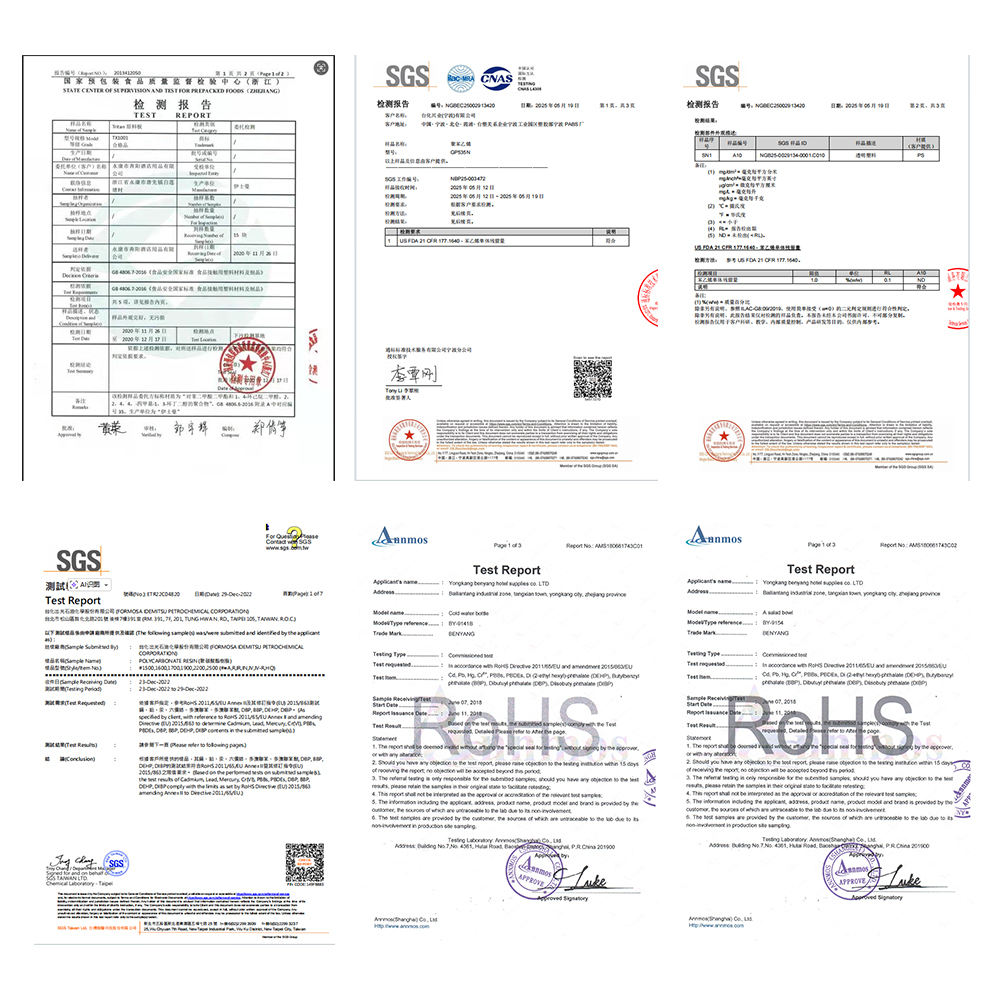 SGS food-contact and RoHS test report certificates