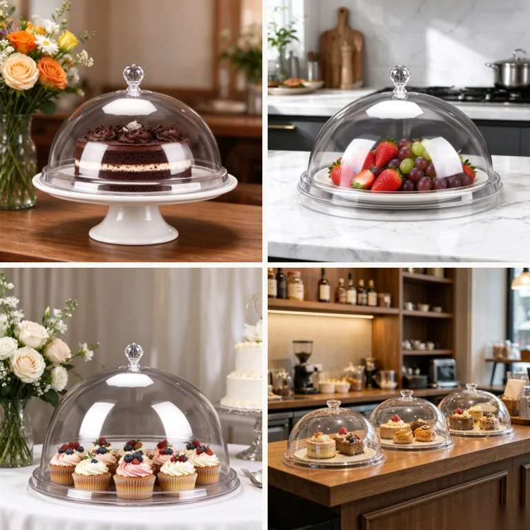 Cake domes and covered plates on a hotel dessert counter, wholesale cake domes and covered plates by Benyang Supplies